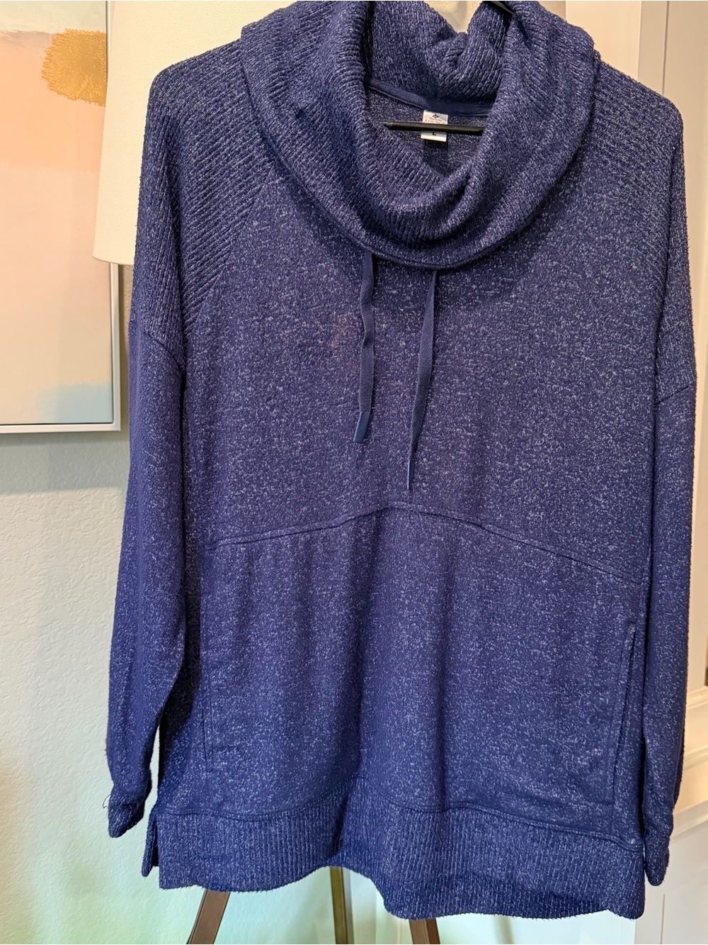 Relaxed Cowl Neck Hoodie - Navy